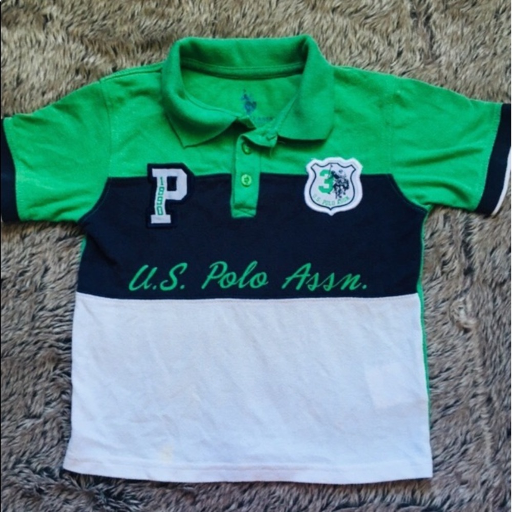 US POLO ASSN boy’s green navy striped polo Tshirt size 4T